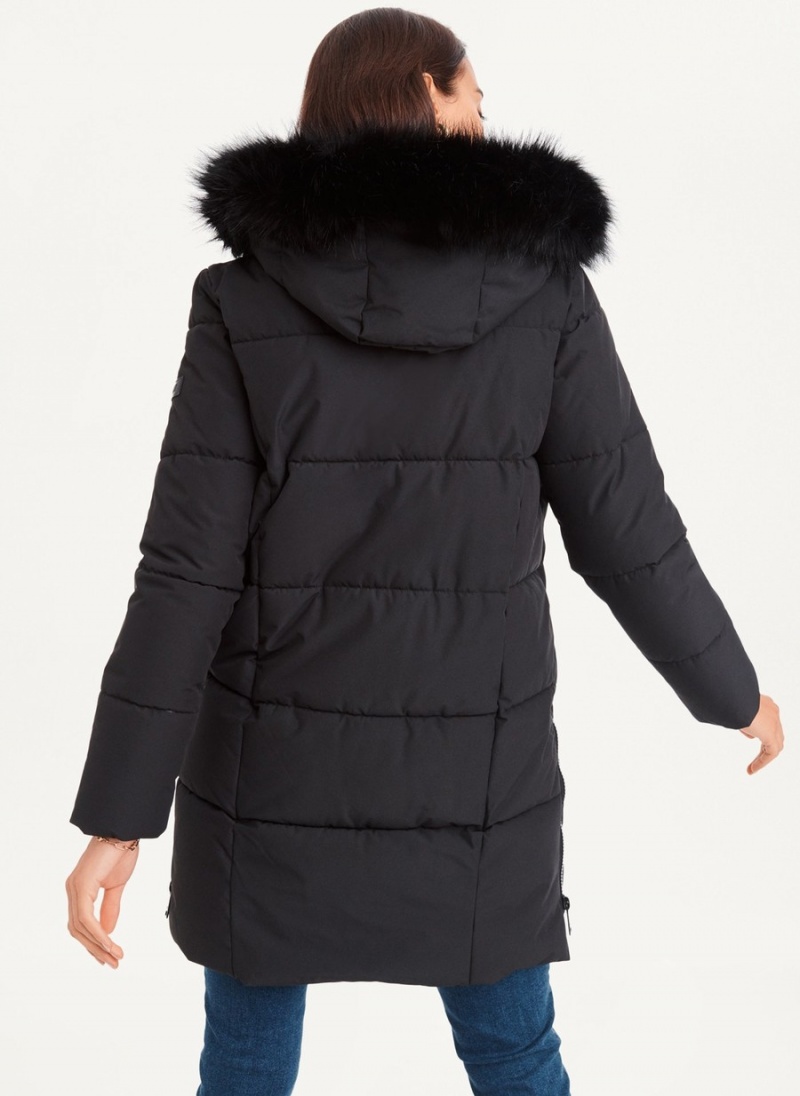 Women's Dkny Double-Pocketed Faux-Fur Long Puffer Jacket Black | L8011295