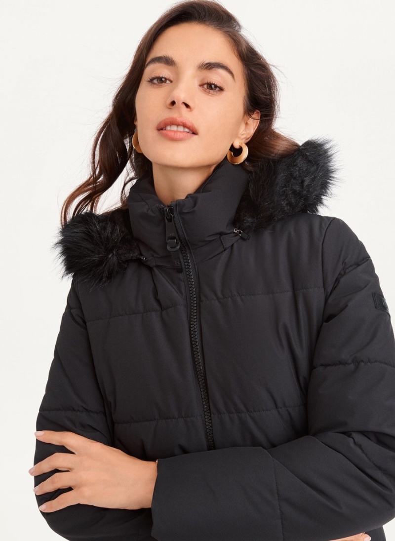 Women's Dkny Double-Pocketed Faux-Fur Long Puffer Jacket Black | L8011295