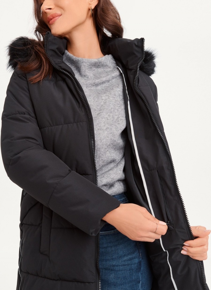 Women's Dkny Double-Pocketed Faux-Fur Long Puffer Jacket Black | L8011295