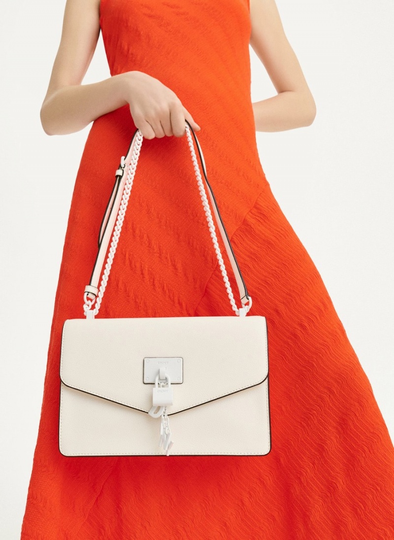 Women's Dkny Elissa Large Flap Shoulder Bags White | S0730849