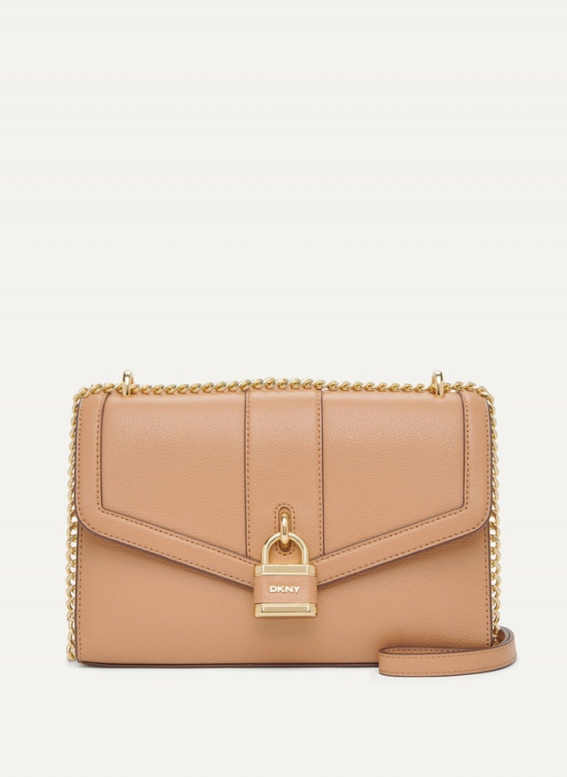 Women\'s Dkny Ella Large Shoulder Flap Crossbody Bags Brown | Z8336148