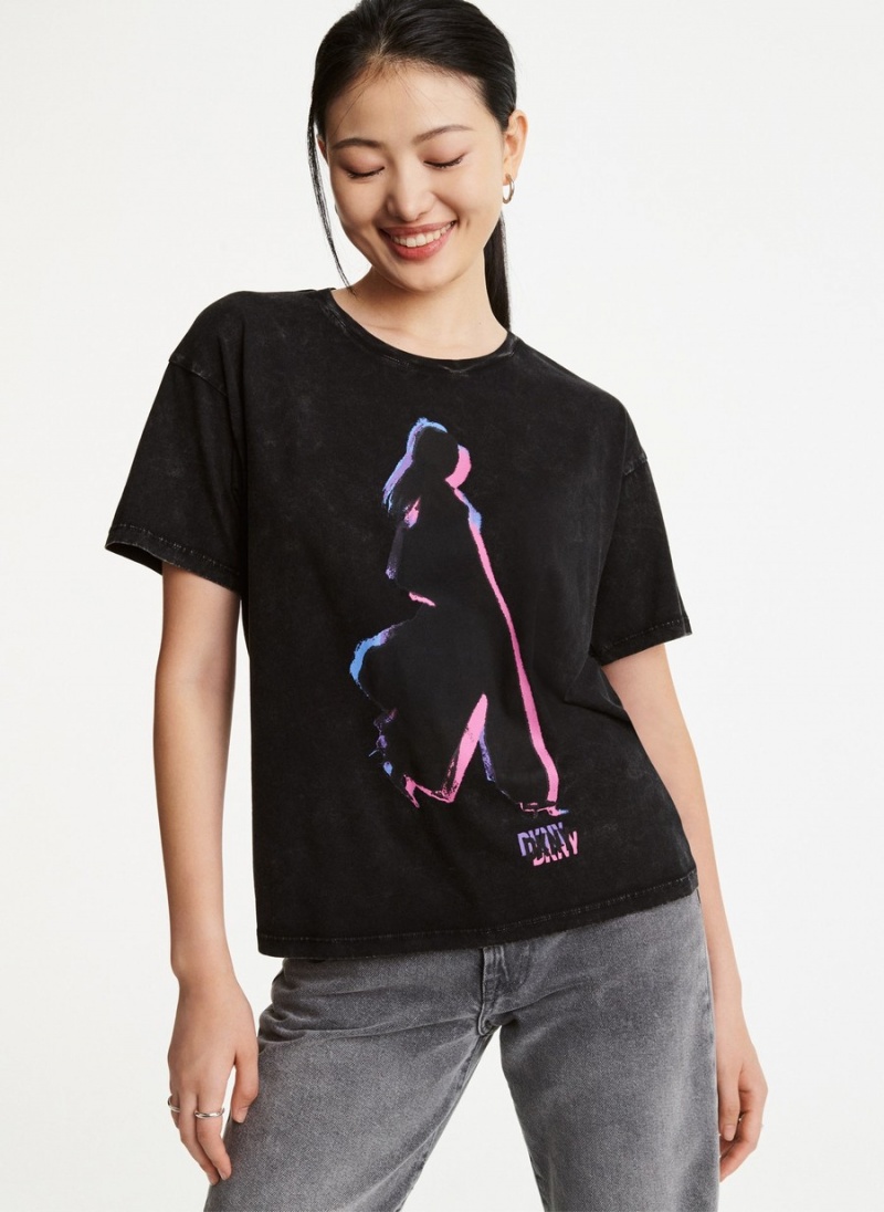 Women's Dkny Fashion Girls T Shirts Black | G6514432