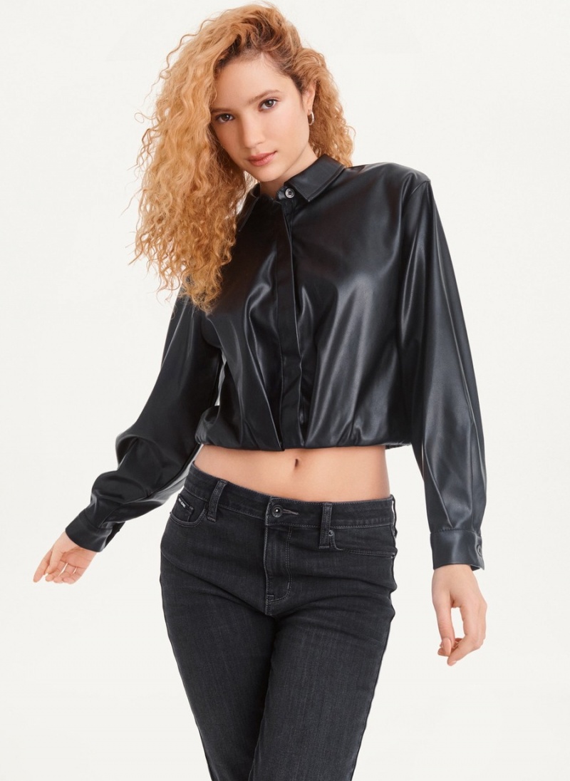 Women's Dkny Faux-Leather Cropped Jackets Black | O0818403