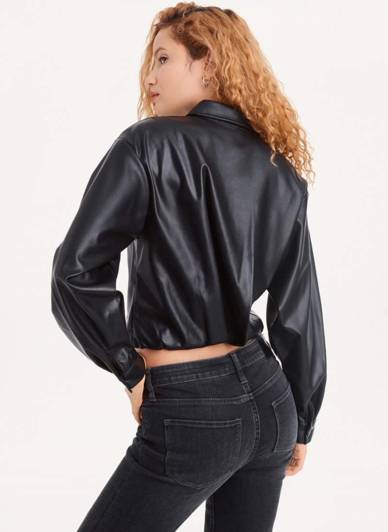 Women's Dkny Faux-Leather Cropped Jackets Black | O0818403