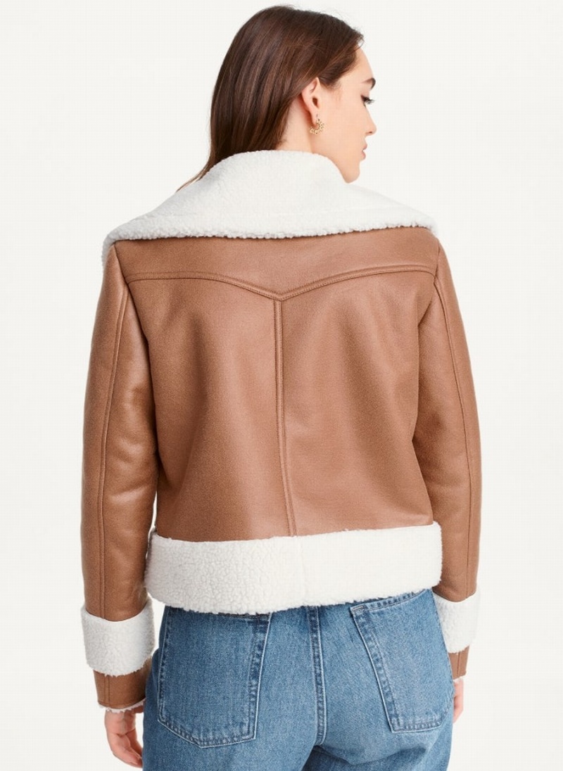 Women's Dkny Faux-Suede Shearling Trim Biker Jacket Black | J5171118
