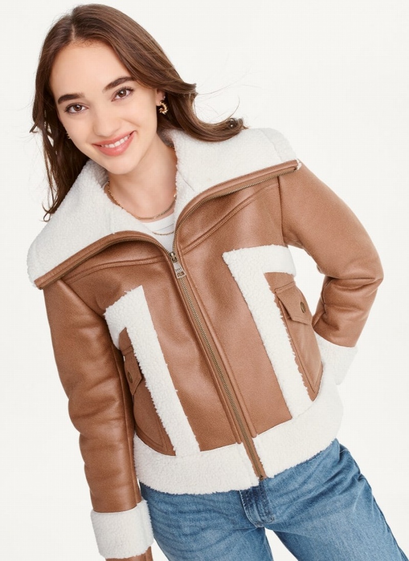 Women\'s Dkny Faux-Suede Shearling Trim Biker Jacket Black | J5171118