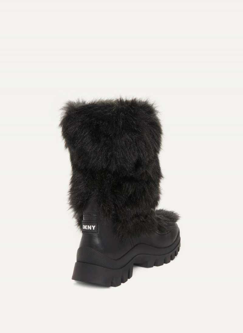 Women's Dkny Faux Fur Lug Sole Boots Black | Q7008366