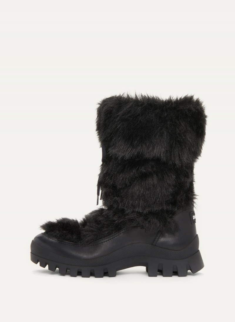 Women\'s Dkny Faux Fur Lug Sole Boots Black | Q7008366