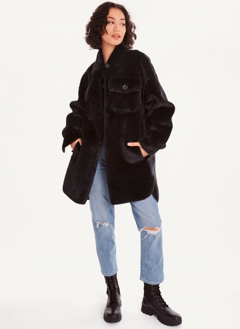 Women's Dkny Faux Fur Shacket Jackets Black | I5097970