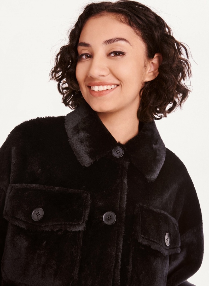 Women's Dkny Faux Fur Shacket Jackets Black | I5097970