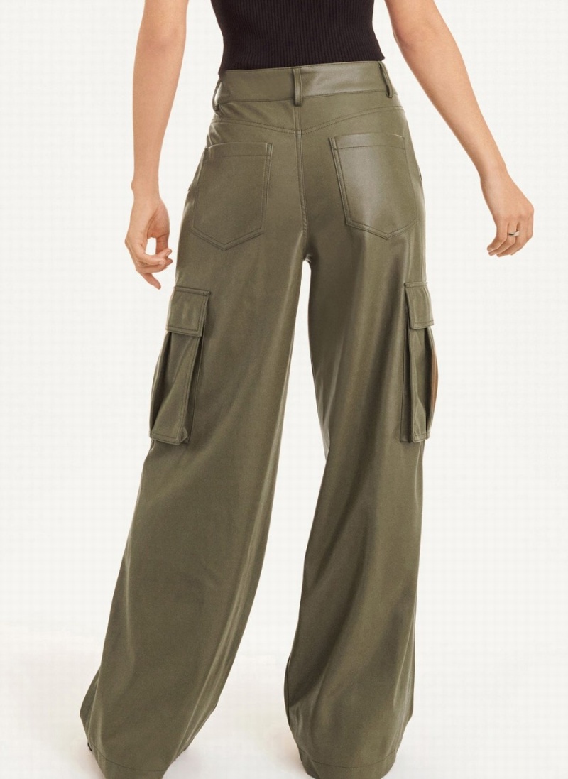 Women's Dkny Faux Leather Cargo Pants Olive | H3106664