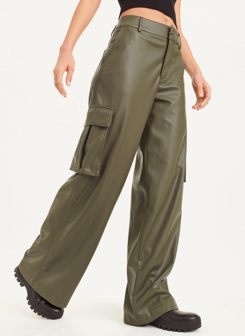 Women's Dkny Faux Leather Cargo Pants Olive | H3106664