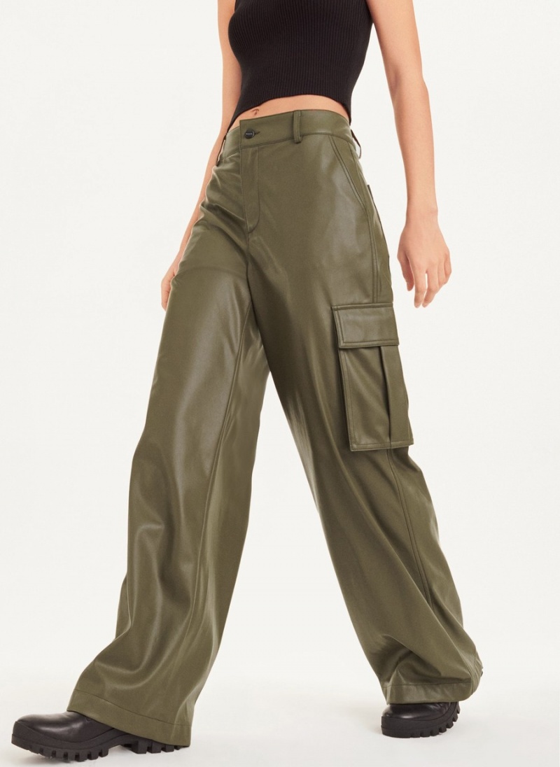 Women's Dkny Faux Leather Cargo Pants Olive | H3106664