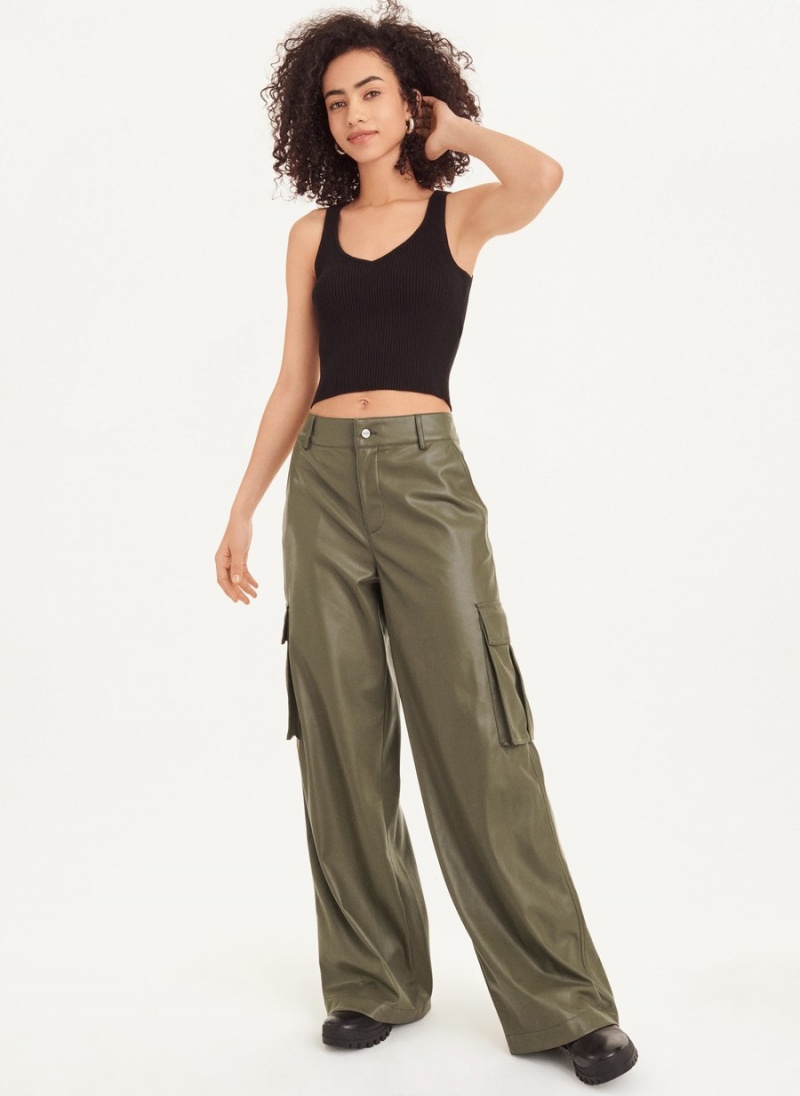 Women\'s Dkny Faux Leather Cargo Pants Olive | H3106664