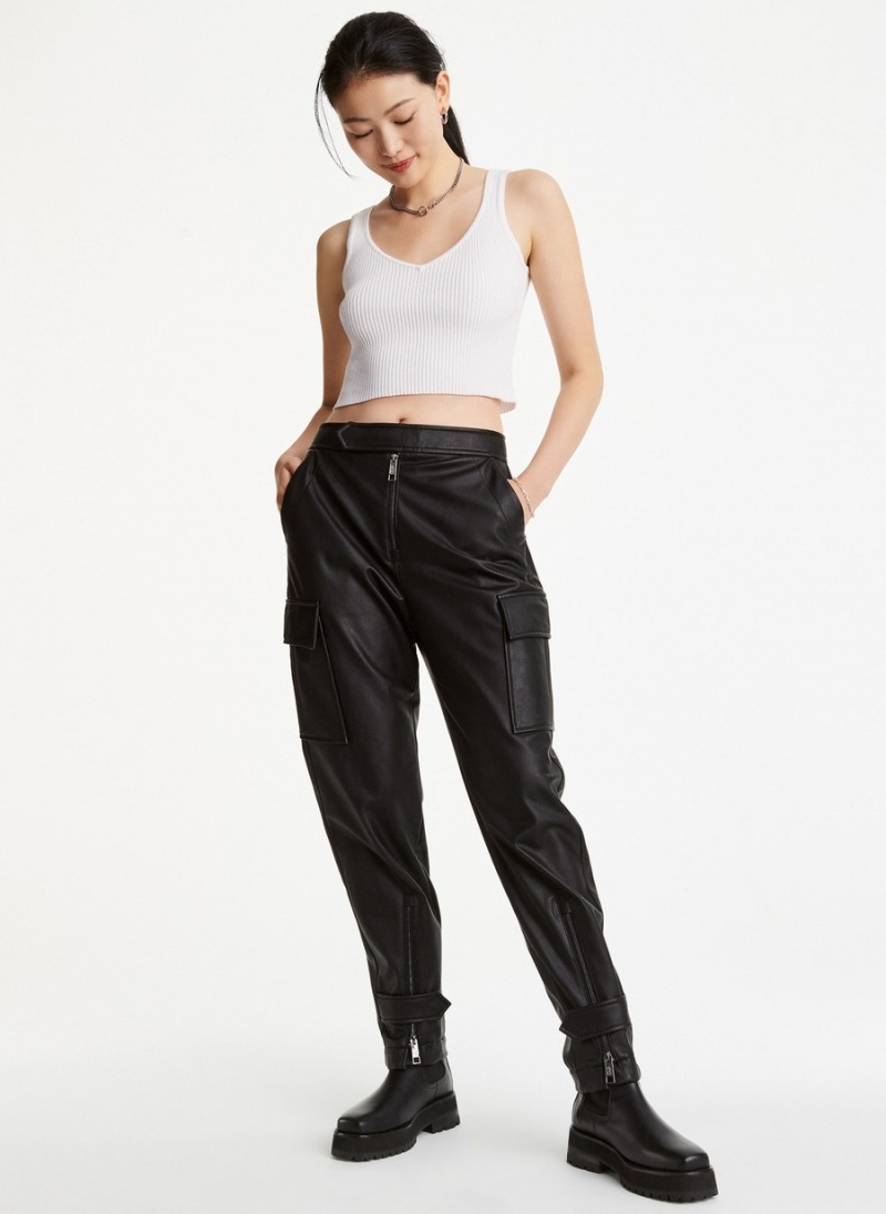 Women's Dkny Faux Leather Cargo with Zipper Detail Pants Black | J2791729