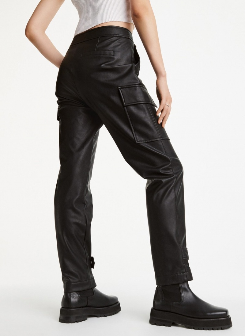 Women's Dkny Faux Leather Cargo with Zipper Detail Pants Black | J2791729