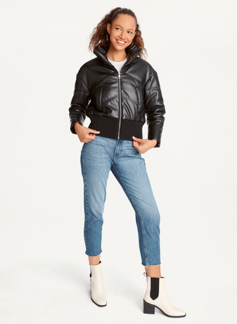 Women's Dkny Faux Leather Cropped Bomber Jackets Black | Y7845369