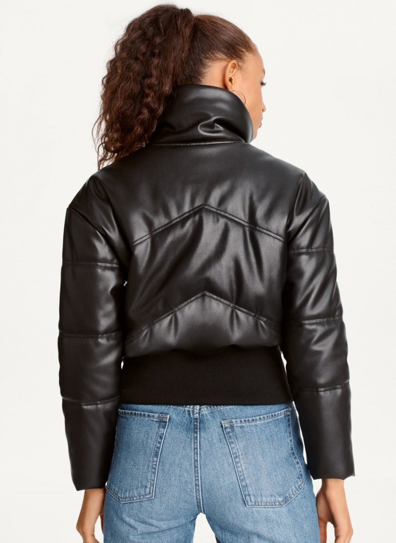Women's Dkny Faux Leather Cropped Bomber Jackets Black | Y7845369