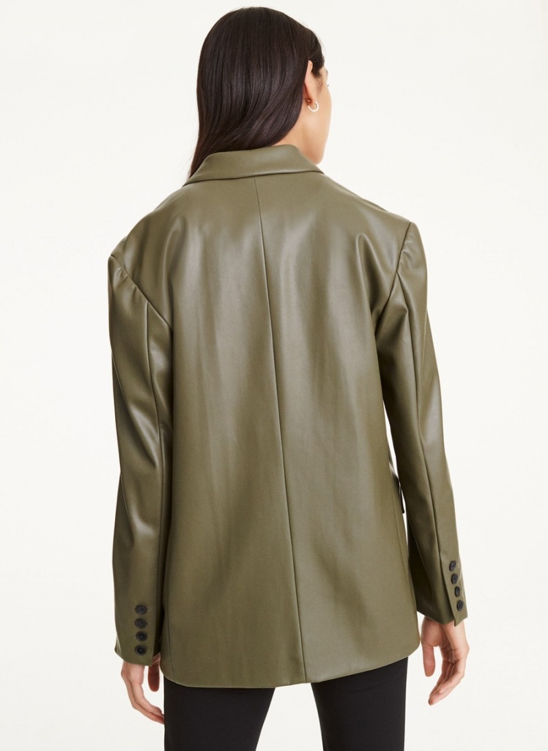 Women's Dkny Faux Leather Double Breasted Jackets Olive | I9600911