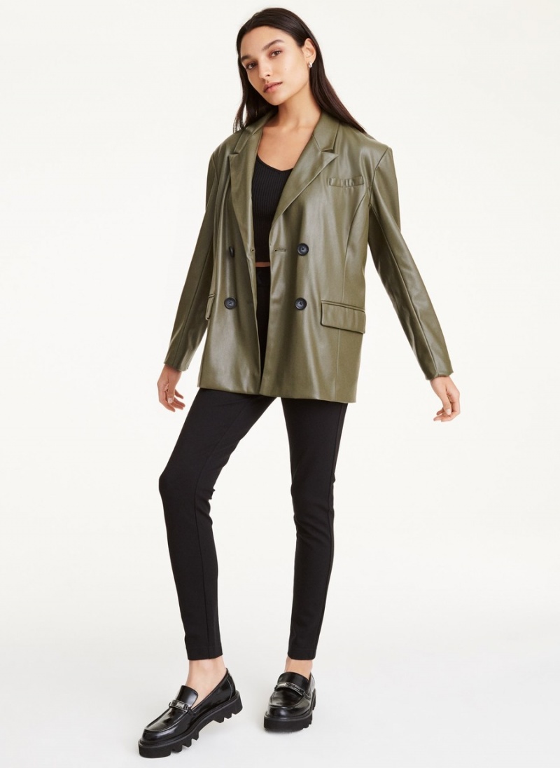 Women's Dkny Faux Leather Double Breasted Jackets Olive | I9600911