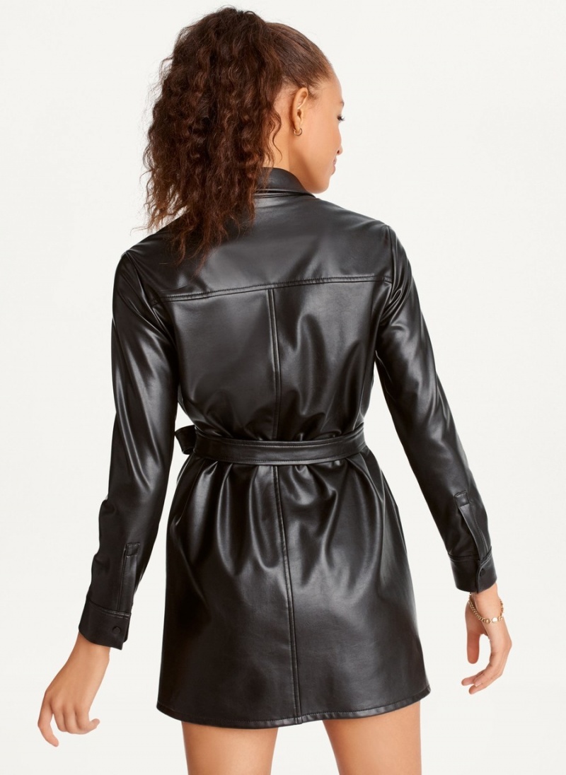 Women's Dkny Faux Leather Dress Black | H5557306