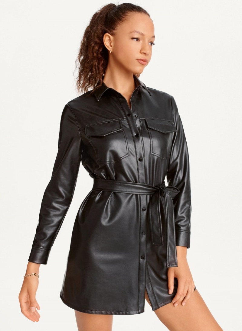 Women's Dkny Faux Leather Dress Black | H5557306