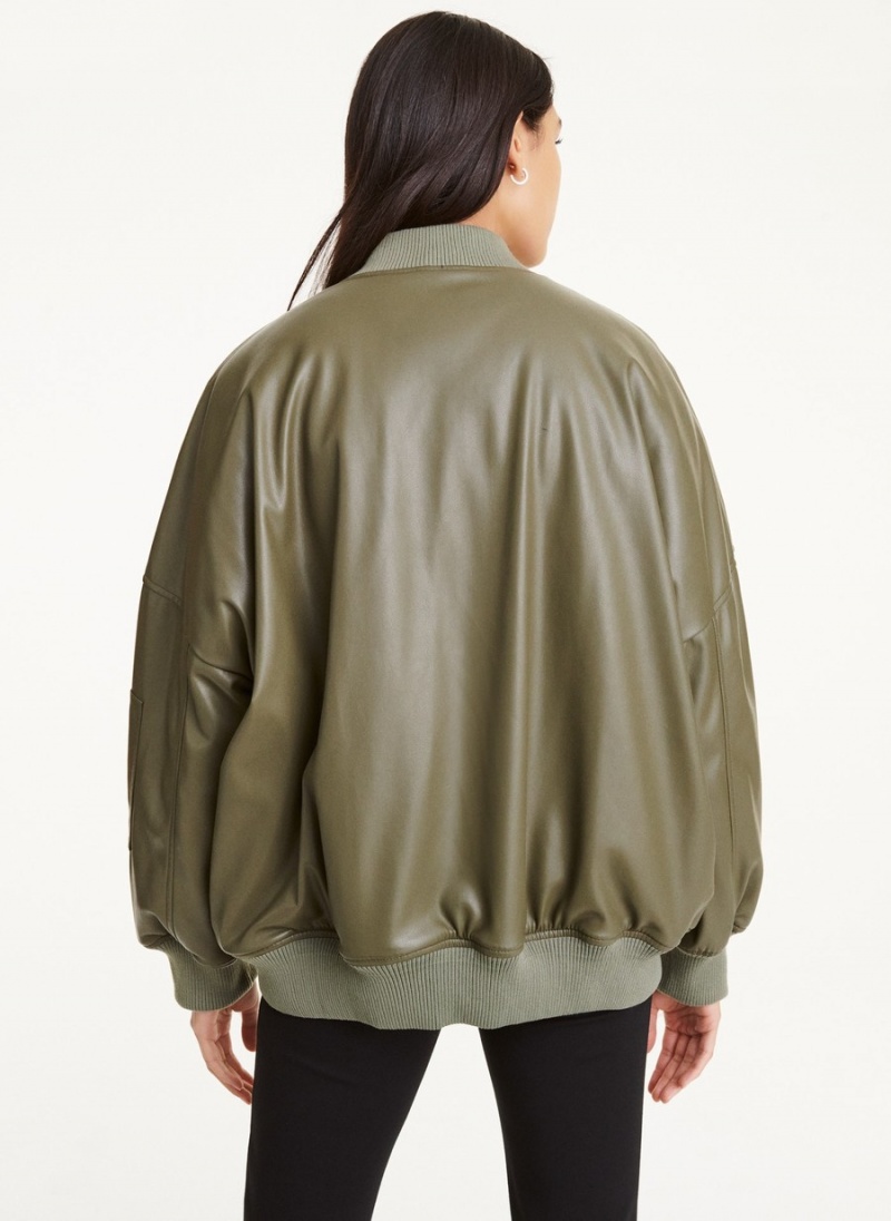 Women's Dkny Faux Leather Oversized Bomber Jackets Black | B5756010