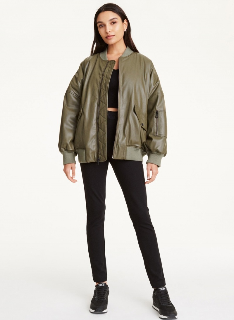 Women's Dkny Faux Leather Oversized Bomber Jackets Black | B5756010