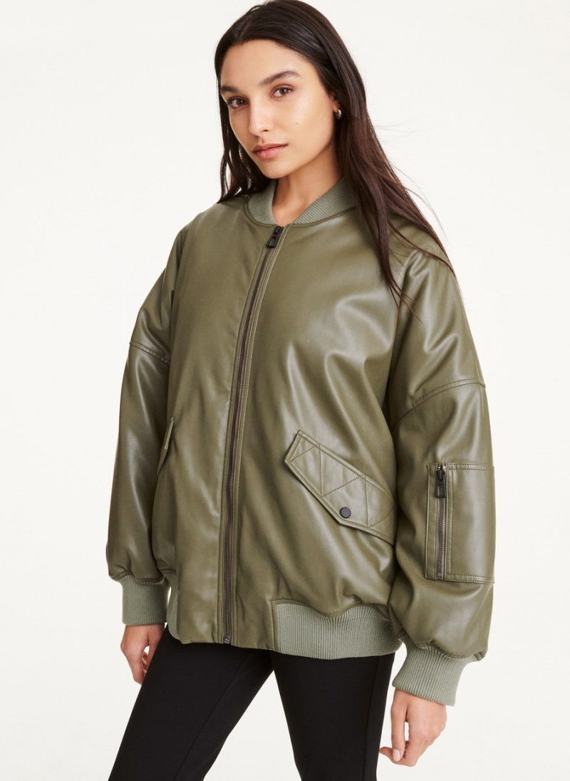 Women's Dkny Faux Leather Oversized Bomber Jackets Black | B5756010