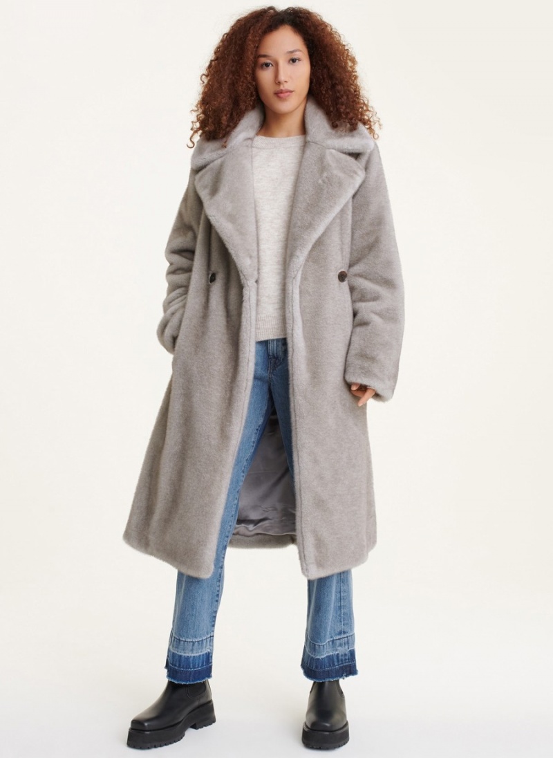 Women's Dkny Faux Mink Longline Coats Grey | G6247478