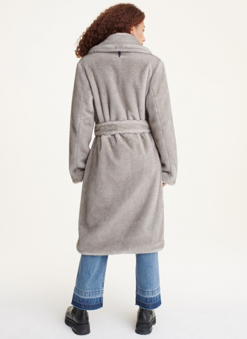Women's Dkny Faux Mink Longline Coats Grey | G6247478