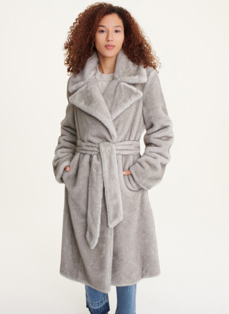 Women\'s Dkny Faux Mink Longline Coats Grey | G6247478