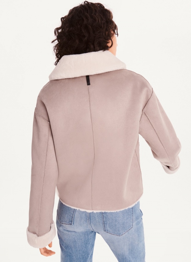 Women's Dkny Faux Shearling Aviator Jackets Pink | V0647221
