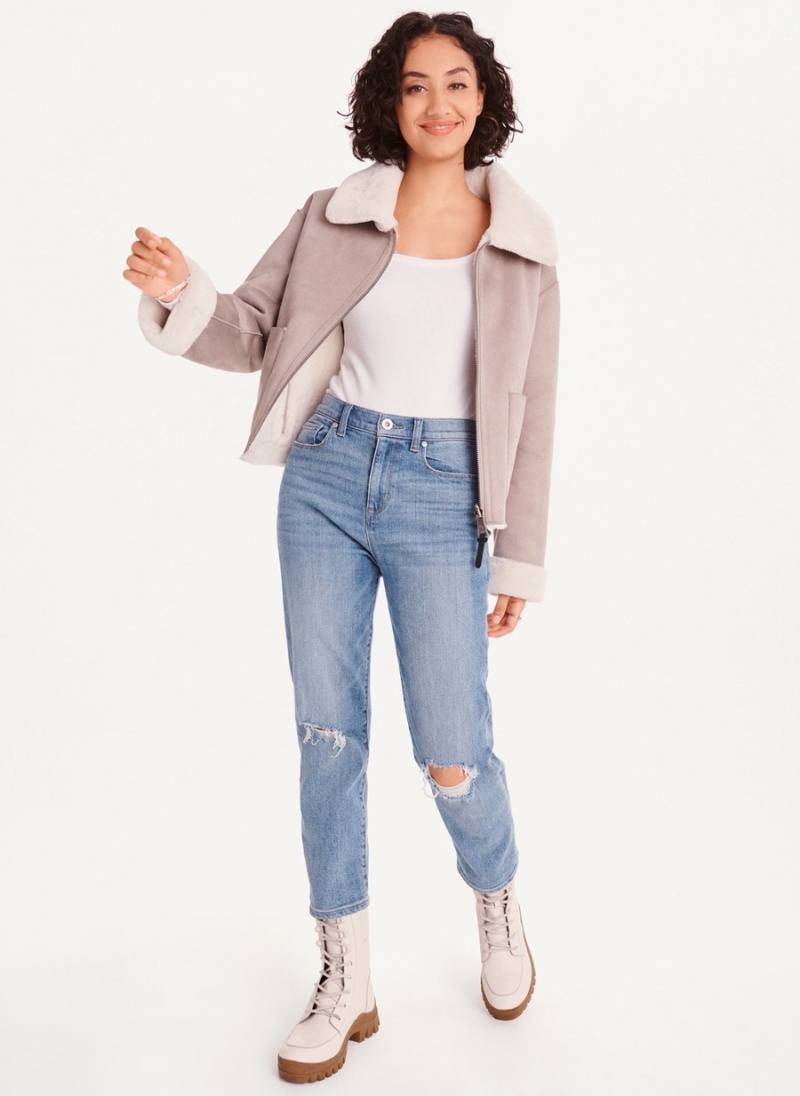 Women's Dkny Faux Shearling Aviator Jackets Pink | V0647221