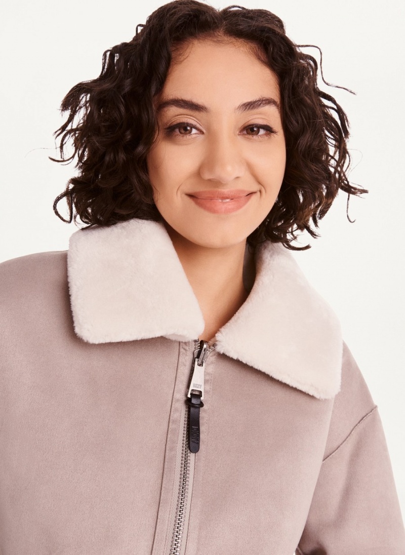 Women's Dkny Faux Shearling Aviator Jackets Pink | V0647221
