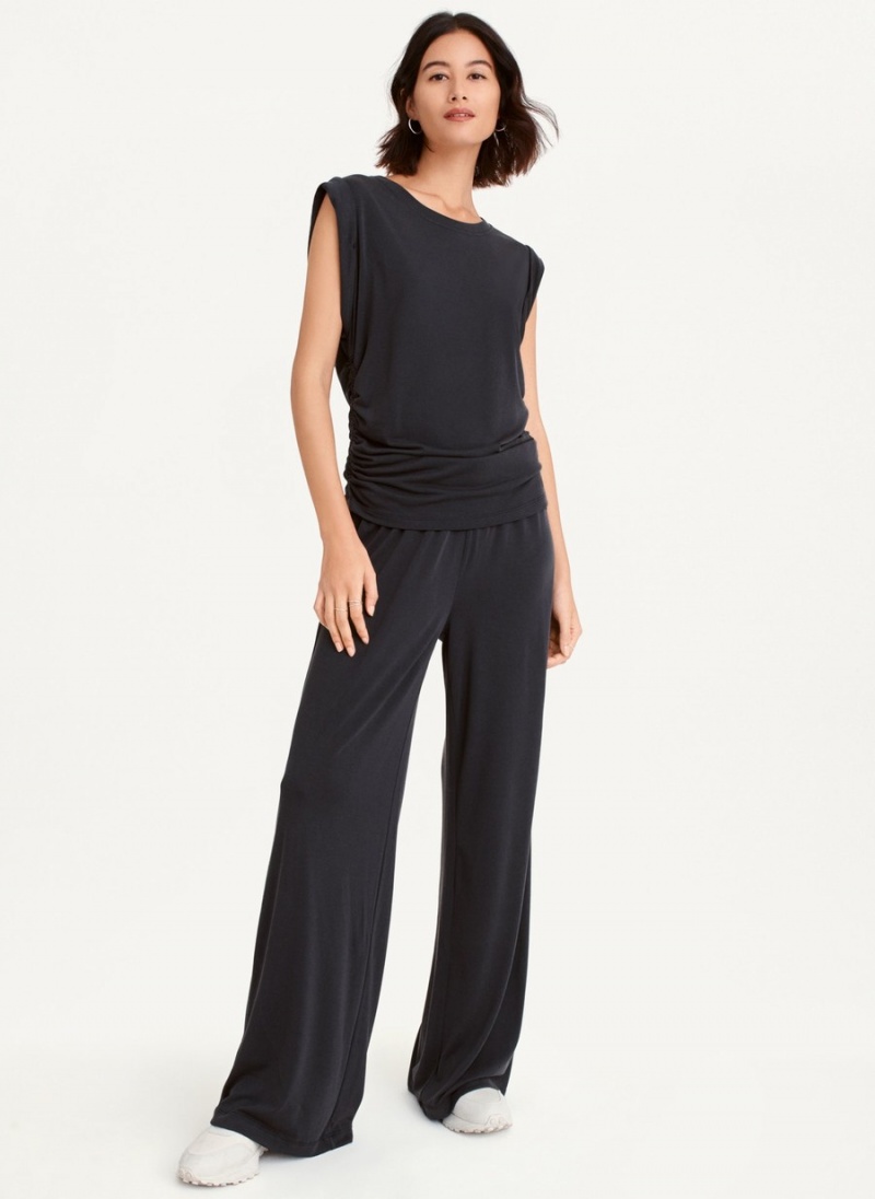 Women\'s Dkny Flange Sleeve With Side Ruching Blouse Black | B2848677