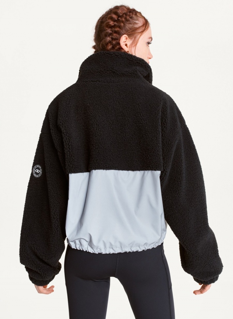 Women's Dkny Fleece Contrast Half-Zip Pullover Black | D3793261