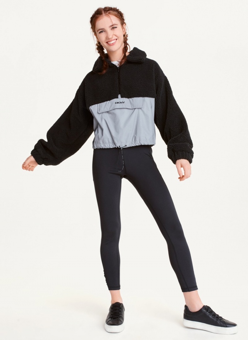 Women\'s Dkny Fleece Contrast Half-Zip Pullover Black | D3793261