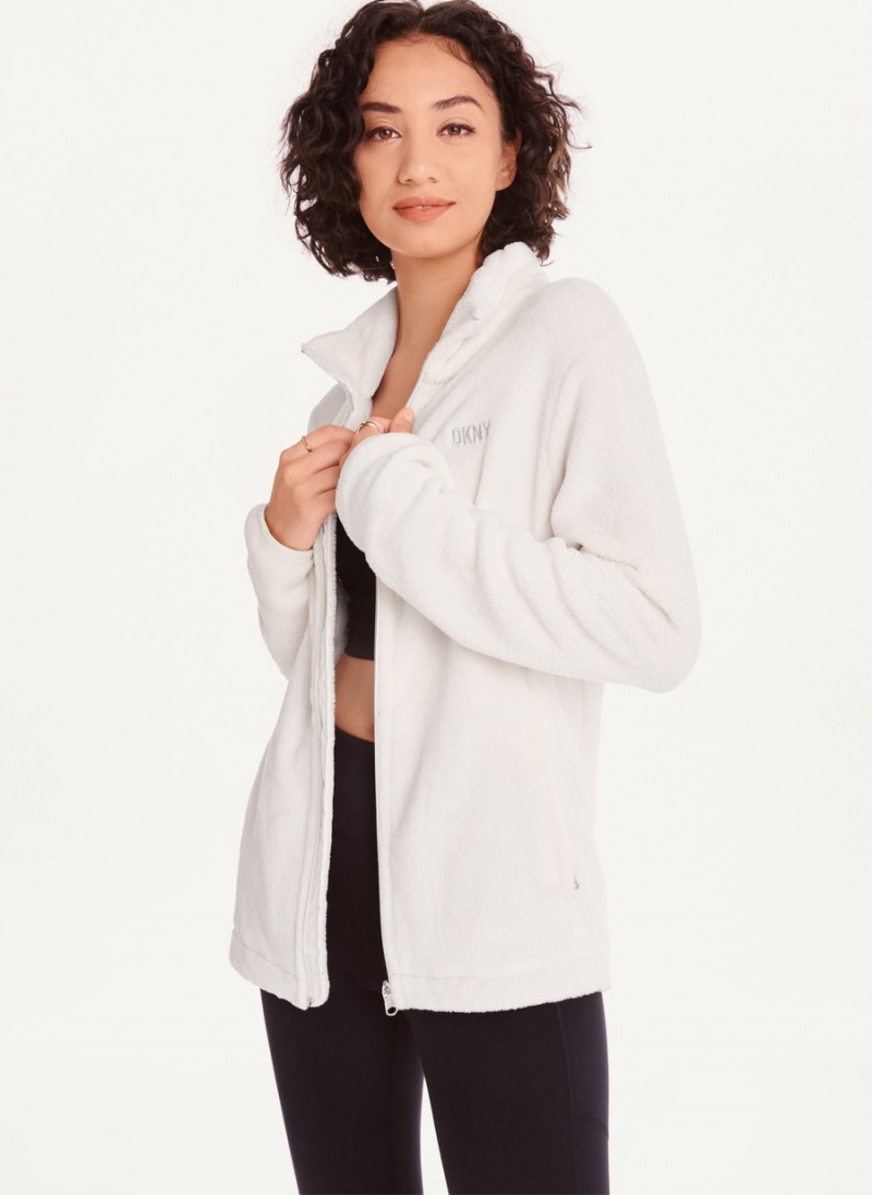 Women's Dkny Fleece Zip Jackets White | T4163071
