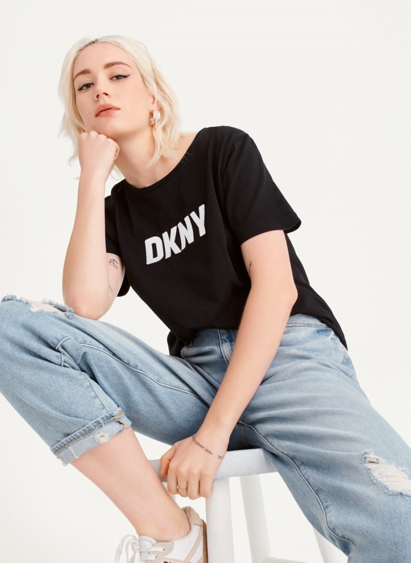 Women's Dkny Foundation Logo T Shirts Black | P0284910