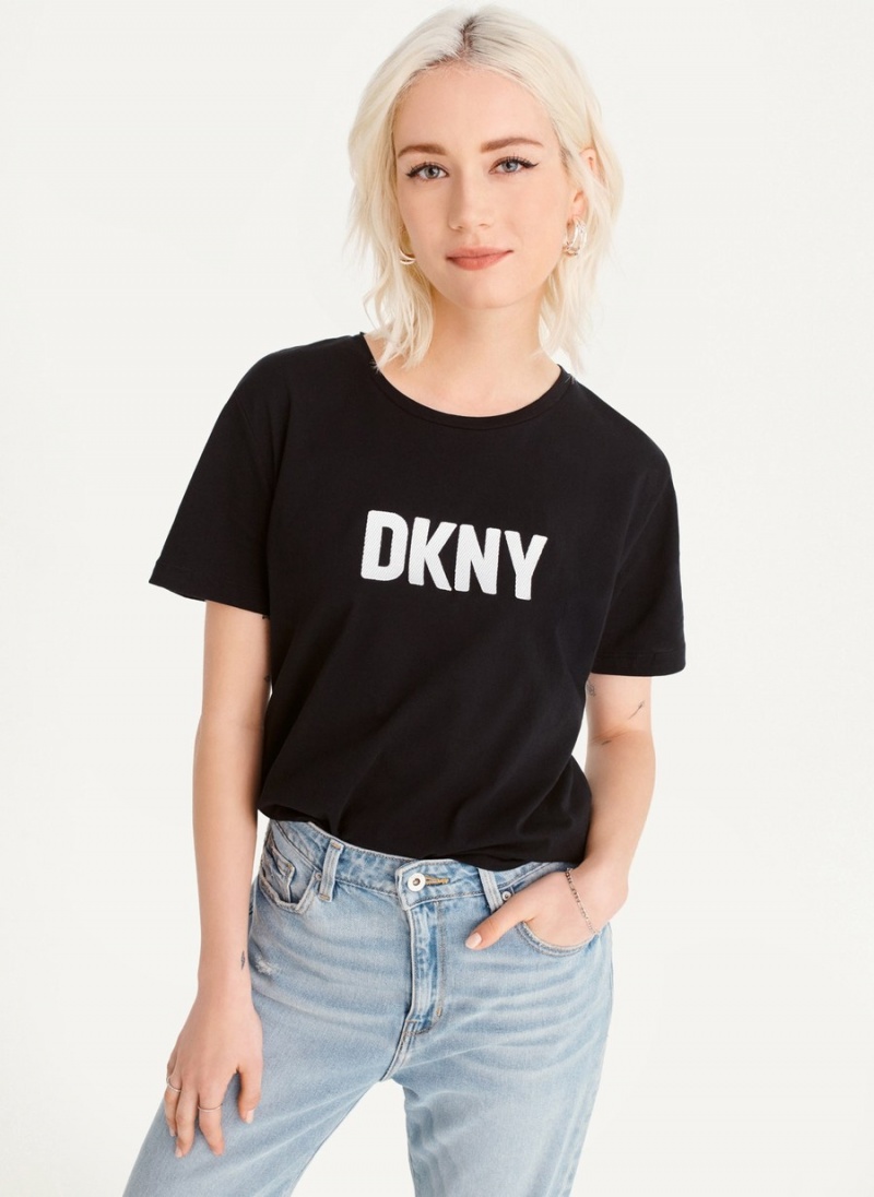 Women's Dkny Foundation Logo T Shirts Black | P0284910