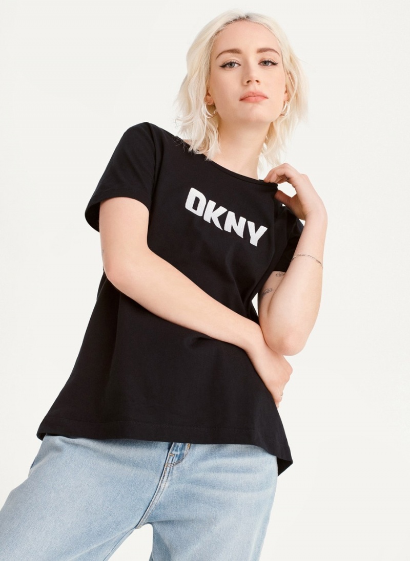 Women's Dkny Foundation Logo T Shirts Black | P0284910