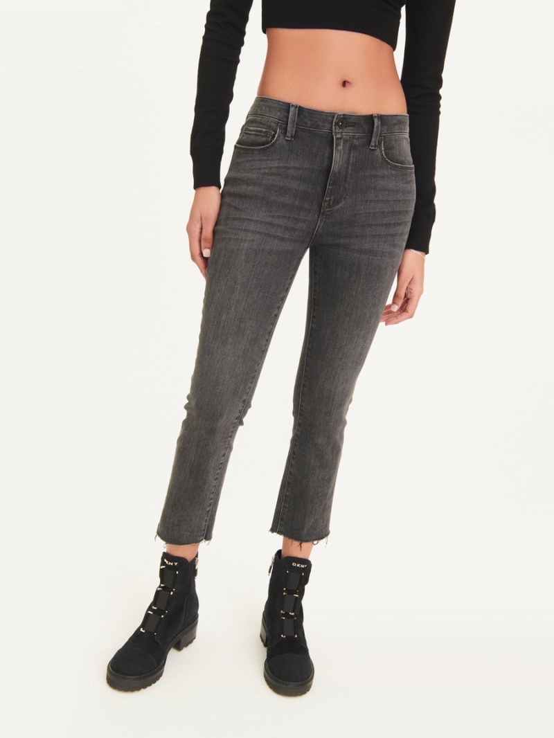 Women's Dkny Foundation Slim Stright Crop With Raw Hem Jeans Grey | M6127066