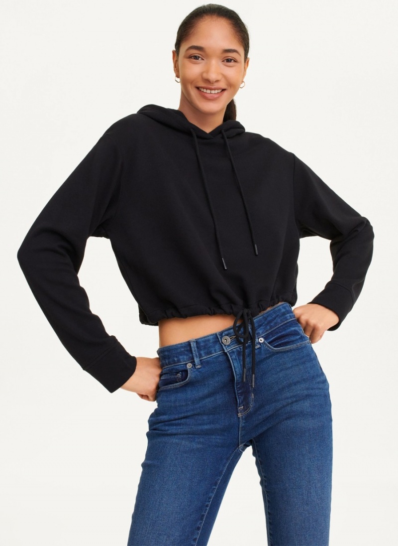 Women's Dkny French Terry Cropped Hoodie Black | P6741023