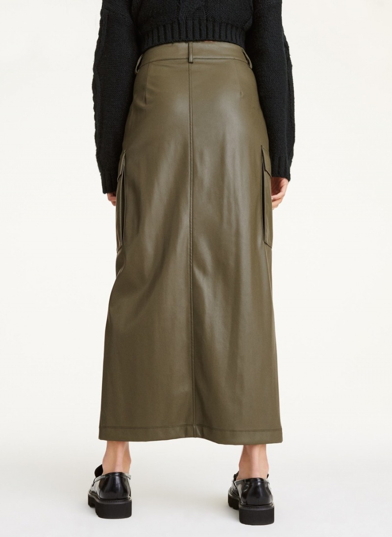 Women's Dkny French Terry Midi Skirts Olive | P8666428