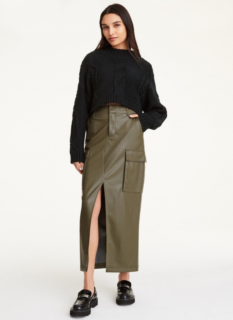 Women's Dkny French Terry Midi Skirts Olive | P8666428