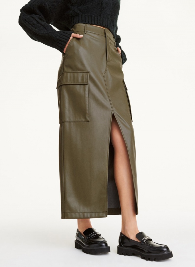 Women\'s Dkny French Terry Midi Skirts Olive | P8666428