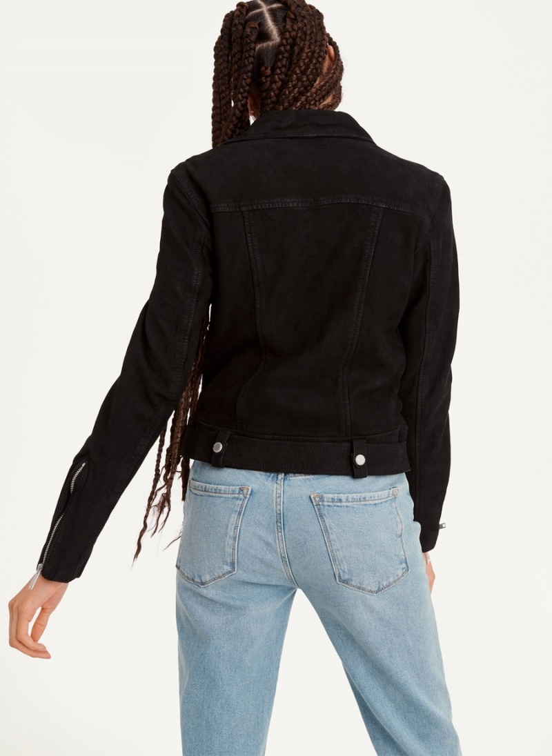 Women's Dkny Garment Dyed Leather Leather Jackets Black | K5741834