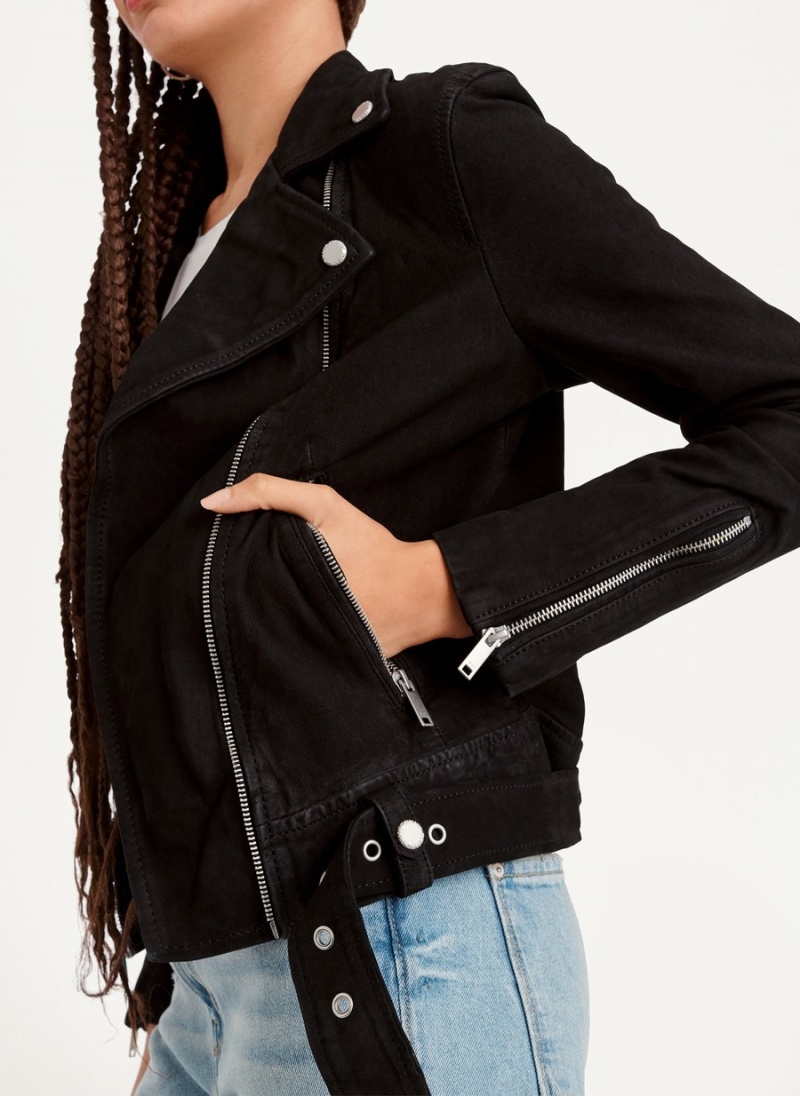 Women's Dkny Garment Dyed Leather Leather Jackets Black | K5741834