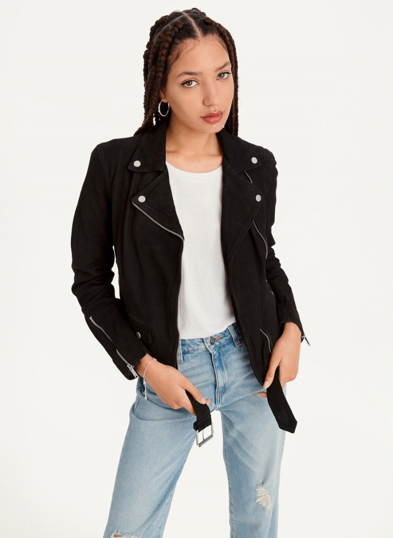Women's Dkny Garment Dyed Leather Leather Jackets Black | K5741834